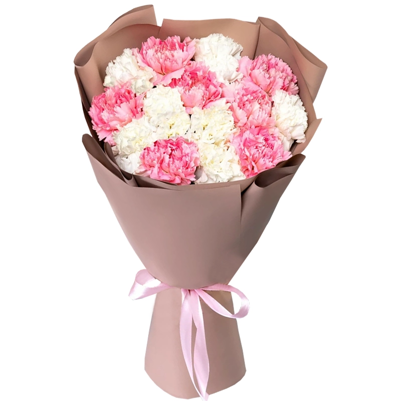 Букет из 15 бело-розовых гвоздик